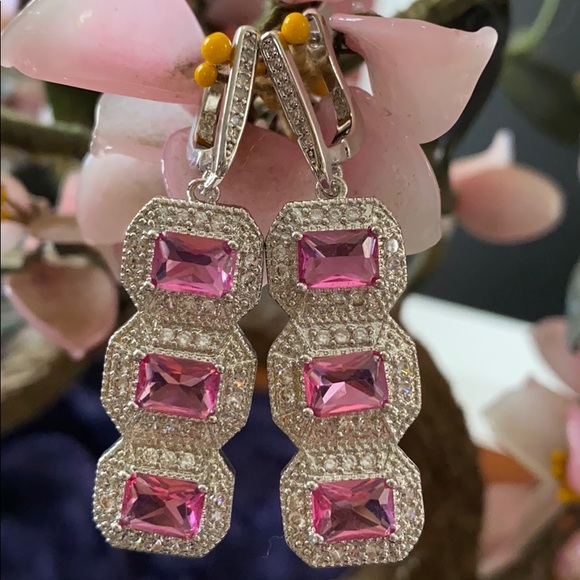 Vintage vintage 925 pink tourmaline &CZ earring - Picture 2 of 7